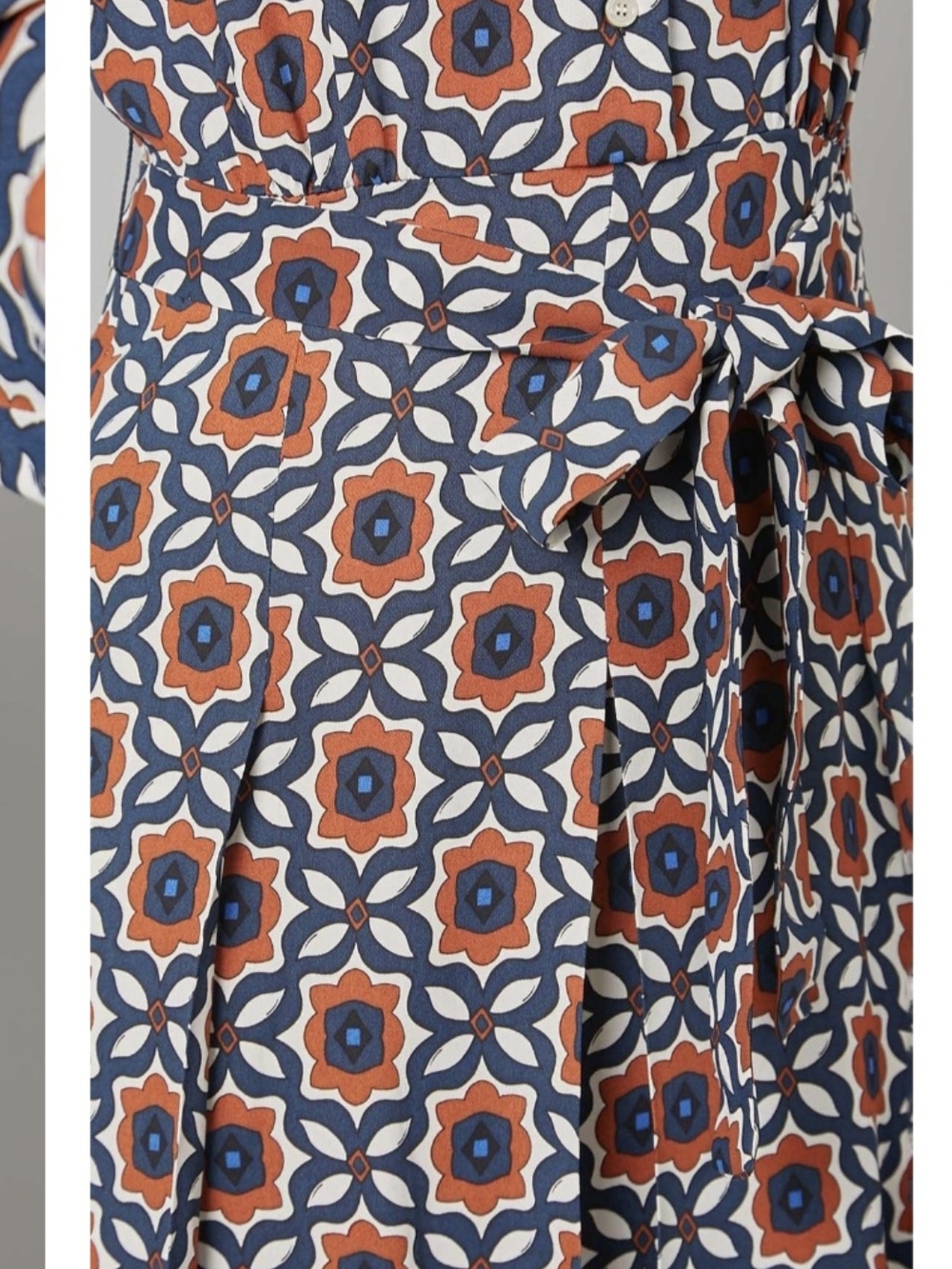 MaxMara Navy and Rust Geometric Long-Sleeve Shirt Dress - Picture 8 of 10